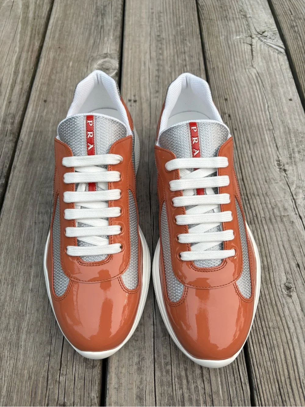Prada Americas Cup Patent Leather Burnt Orange Size 10